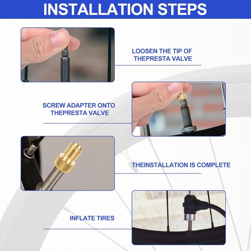 ptiysta Brass Presta Valve Adapter to Convert Presta to Schrader and Inflate Tires with Standard Bicycle Pump, Air Pump Or Air Compressor (8-Piece from ) - Image 4